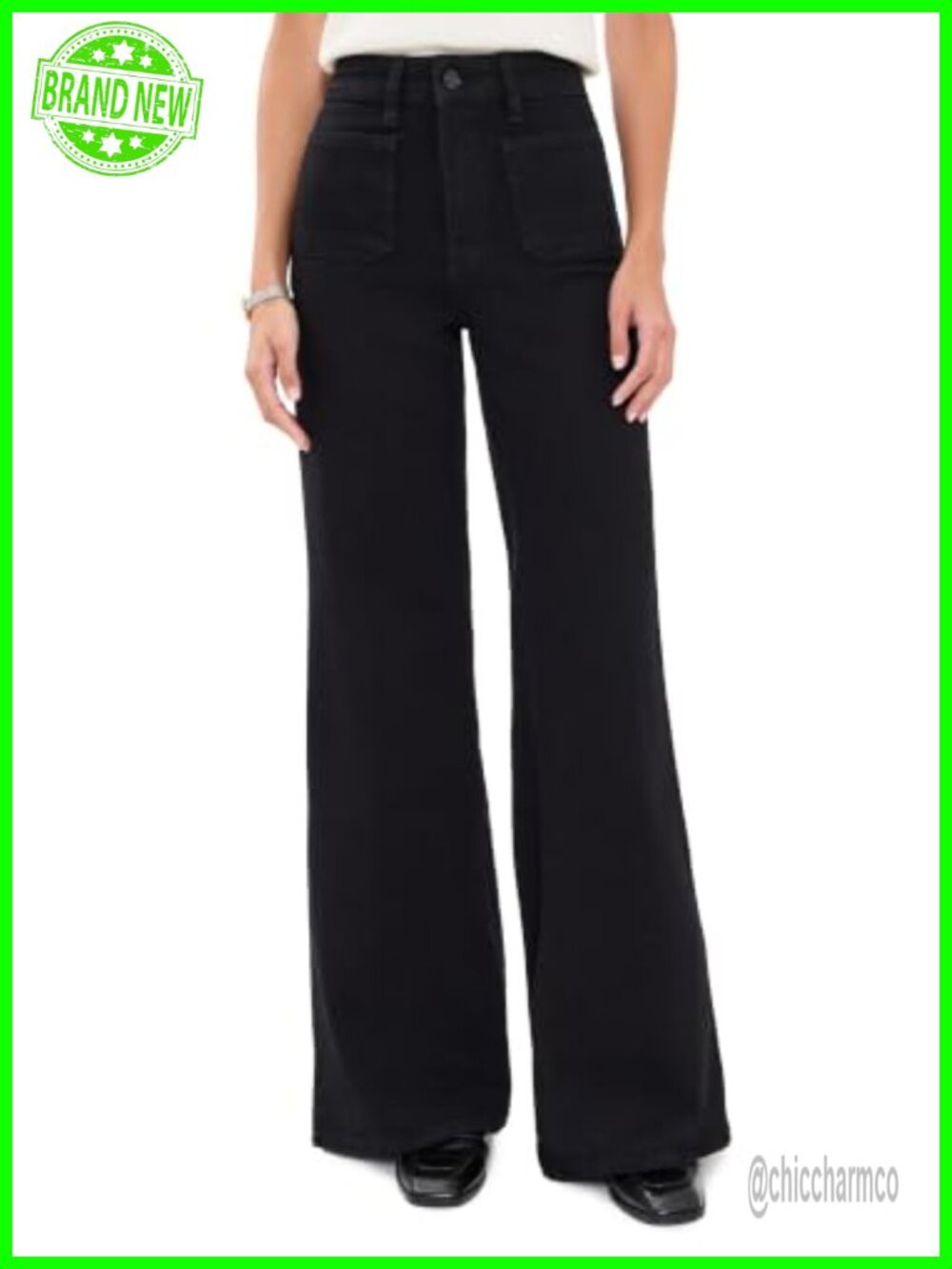 High Rise Wide Leg Palazzo Jeans Loose Fit Stretch Denim